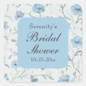 Romantische Floral Dusty Blue Vrijgezellenfeest Ga Vierkante Sticker (Voorkant)