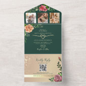 Romantische Floral Emerald Green Wedding All In One Uitnodiging (Binnen)
