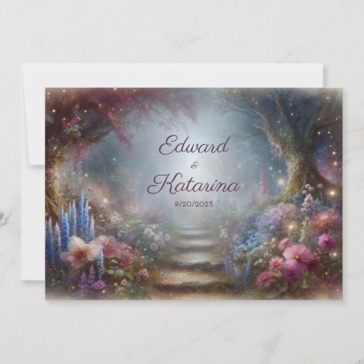Romantische Floral Forest Path bruiloft uitnodigin Kaart (Voorkant)