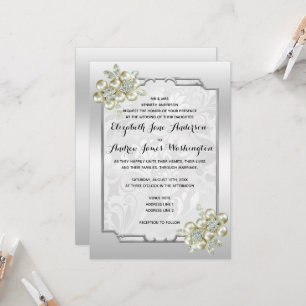 Romantische Floral Gem Zilver ingelijst, Zilveren  Kaart