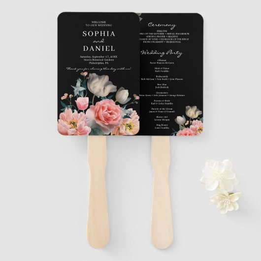 Romantische Floral geschilderde bruiloft programma Handwaaier (Voorkant en achterkant)
