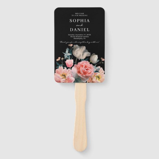 Romantische Floral geschilderde bruiloft programma Handwaaier (Voorkant)