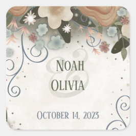 Romantische Floral Inspirivity Bruiloft Elegant Vierkante Sticker