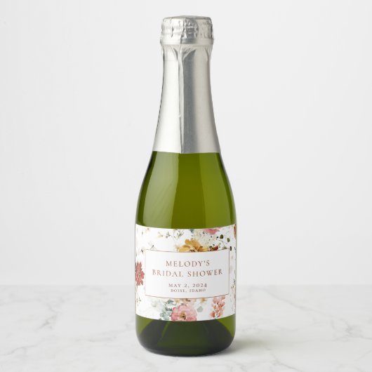 Romantische Floral Mini Champagne flesetiketten Sparkling Wijnetiket (Voorkant)