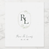 Romantische Floral Monogram bruiloft Wijn Etiket (Enkel label)