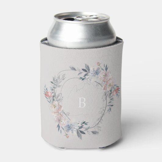Romantische Floral Monogram krans bruiloft Blikjeskoeler (Blikje Voorkant)