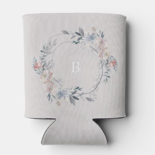 Romantische Floral Monogram krans bruiloft Blikjeskoeler (Achterkant)