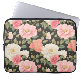 Romantische Floral Noir met handgeschilderde stijl Laptop Sleeve