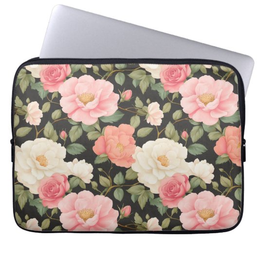 Romantische Floral Noir met handgeschilderde stijl Laptop Sleeve (Voorkant)
