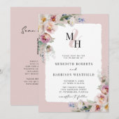 Romantische Floral QR Code Monogram Bruiloft Kaart (Voorkant / Achterkant)