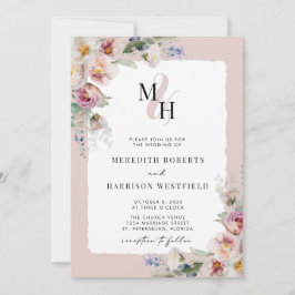 Romantische Floral QR Code Monogram Bruiloft Kaart