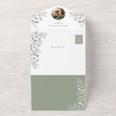 Romantische Floral Sage Green Wedding All In One Uitnodiging (Buitenkant)