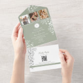 Romantische Floral Sage Green Wedding All In One Uitnodiging (Afscheurbaar)