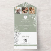 Romantische Floral Sage Green Wedding All In One Uitnodiging (Binnen)