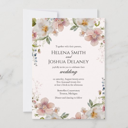 Romantische Floral Spring Wedding Kaart (Voorkant)