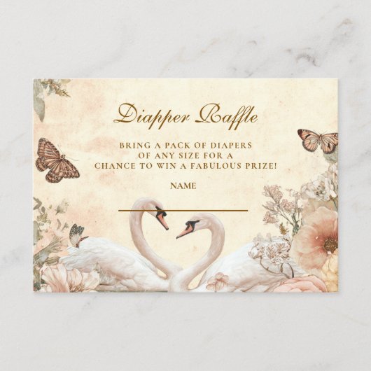 Romantische Floral Swan Diapper Raffle Informatiekaartje (Voorkant)