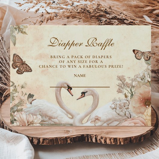 Romantische Floral Swan Diapper Raffle Informatiekaartje