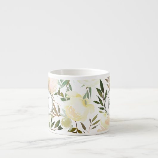 Romantische Floral Vanille Witte Waterverf Espresso Kop (Voorkant)