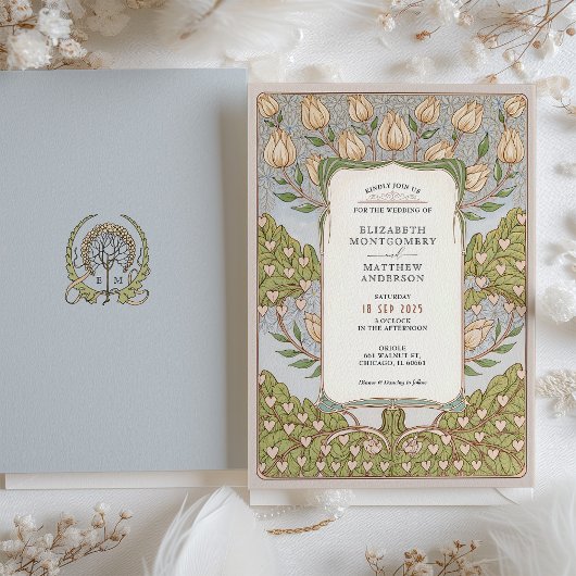 Romantische Floral Vine Art Nouveau bruiloft Kaart