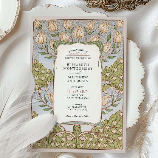 Romantische Floral Vine Art Nouveau bruiloft Kaart