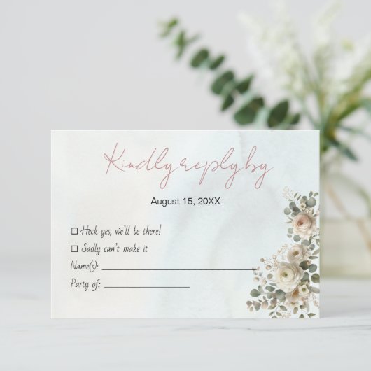 Romantische Floral Wedding RSVP Kaart met QR-code (Staand voorkant)