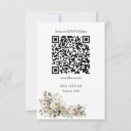 Romantische Floral Wedding RSVP Kaart met QR-code (Achterkant)