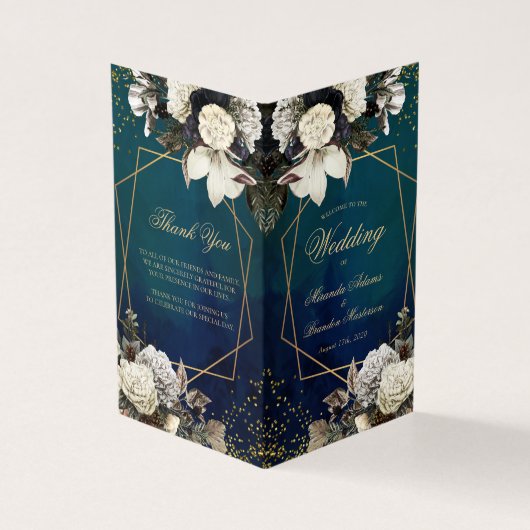 Romantische Floral Wreat Bruiloft Gevouwen Program Kaart (Buitenkant)