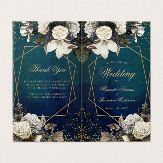 Romantische Floral Wreat Bruiloft Gevouwen Program Kaart (Buitenkant ongevouwen)