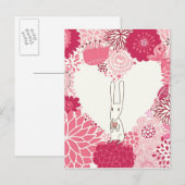 Romantische florale achtergrond met schattig konij briefkaart (Voorkant / Achterkant)