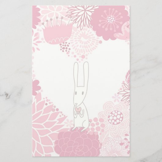 Romantische florale achtergrond met schattig konij briefpapier (Voorkant)