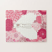 Romantische florale achtergrond met schattig konij legpuzzel (Horizontaal)