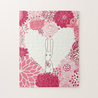 Romantische florale achtergrond met schattig konij legpuzzel
