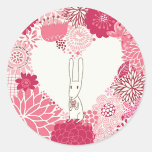 Romantische florale achtergrond met schattig konij ronde sticker