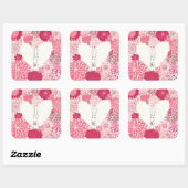 Romantische florale achtergrond met schattig konij vierkante sticker (Vel)