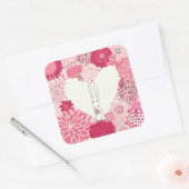 Romantische florale achtergrond met schattig konij vierkante sticker (Envelop)