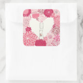 Romantische florale achtergrond met schattig konij vierkante sticker (Tas)