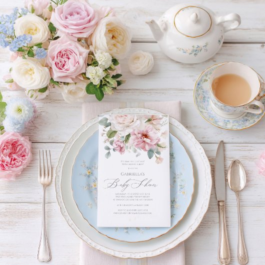 Romantische florale waterverf rozen Baby shower Kaart