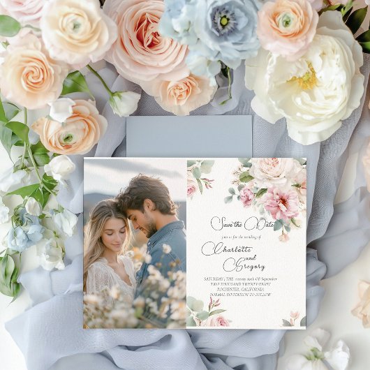 Romantische florale waterverf rozen Save the Date Aankondigingskaart