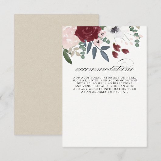 Romantische Florals Accommodaties Informatiekaartje (Voorkant / Achterkant)