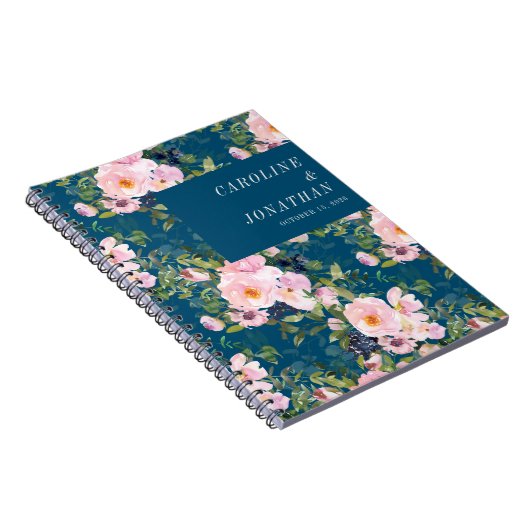 Romantische Florals Blue Custom Wedding Notitieboek (Rechterzijde)