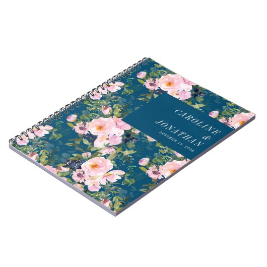  Romantische Florals Blue Custom Wedding Notitieboek (Linkerzijde)
