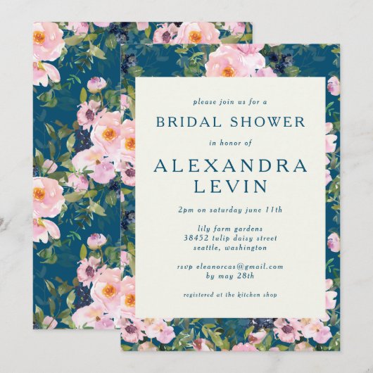  Romantische Florals in blauw Vrijgezellenfeest Kaart (Voorkant / Achterkant)