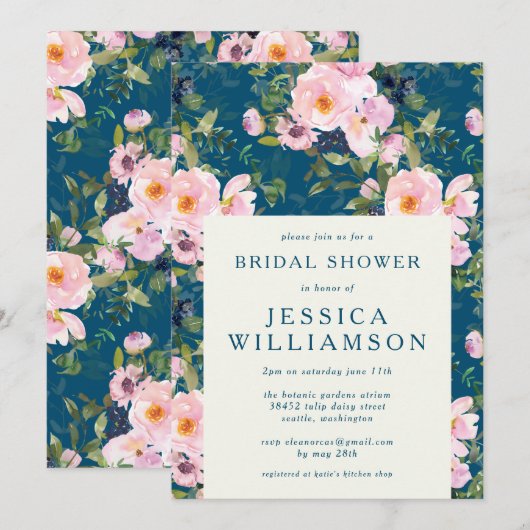  Romantische Florals in blauw Vrijgezellenfeest Kaart (Voorkant / Achterkant)