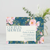  Romantische Florals in Blue Couples Shower Kaart (Staand voorkant)
