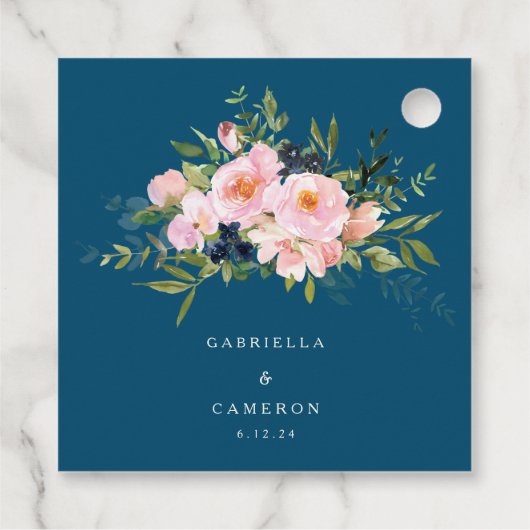  Romantische Florals in Blue Wedding Bedankjes Labels (Achterkant)
