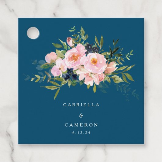 Romantische Florals in Blue Wedding Bedankjes Labels (Voorkant)