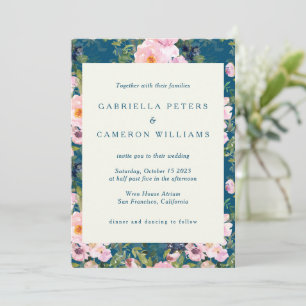  Romantische Florals in Blue Wedding Kaart