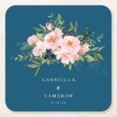  Romantische Florals in Blue Wedding Kartonnen Onderzetters (Voorkant)