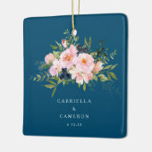  Romantische Florals in Blue Wedding Keramisch Ornament (Links)