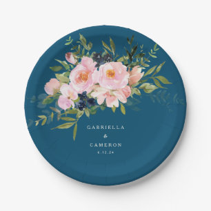  Romantische Florals in Blue Wedding Papieren Bordje